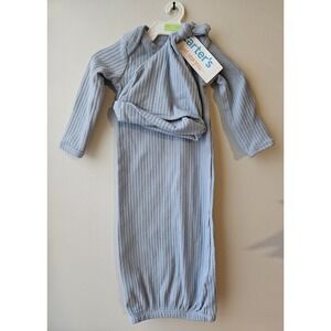 Carter's Just One You Preemie Ribbed Gown & Hat Set Light Blue NWT